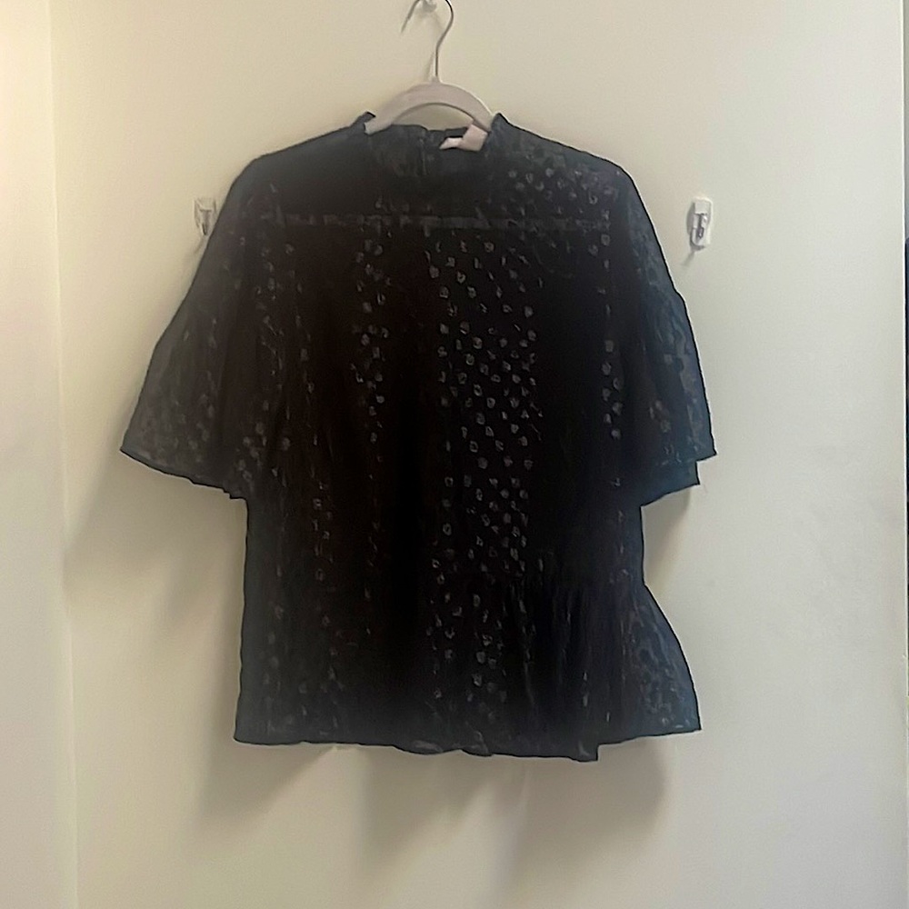 H&M Mesh Metallic Black Career Blouse